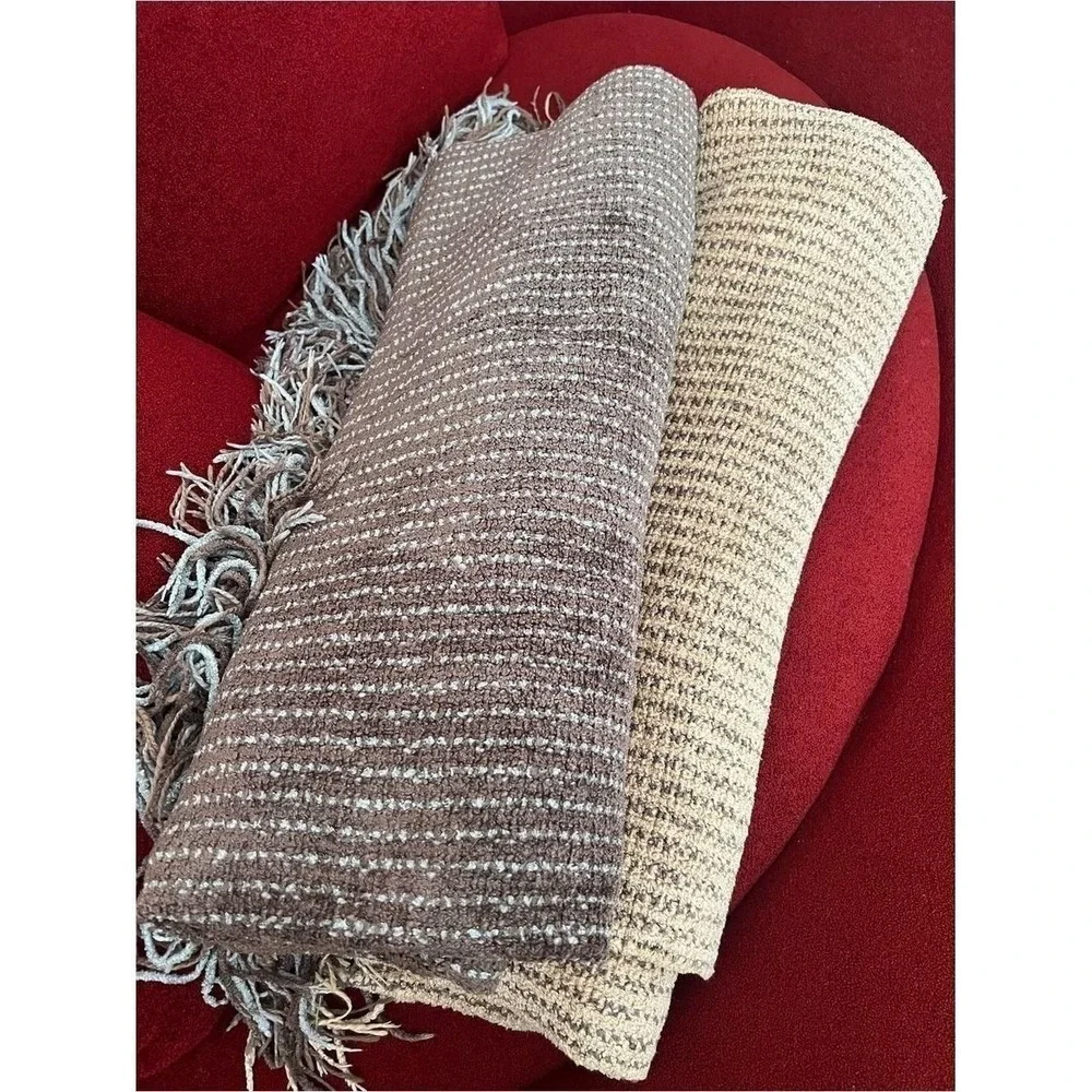 Restoration Hardware 5lb Ribbed Chenille Throw Blanket Neutral Tan Brown Cozy